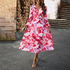 Floral maxi jurk - elegante lange damesjurk met gathered taille