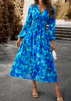 Floral maxi jurk - elegante lange damesjurk met gathered taille