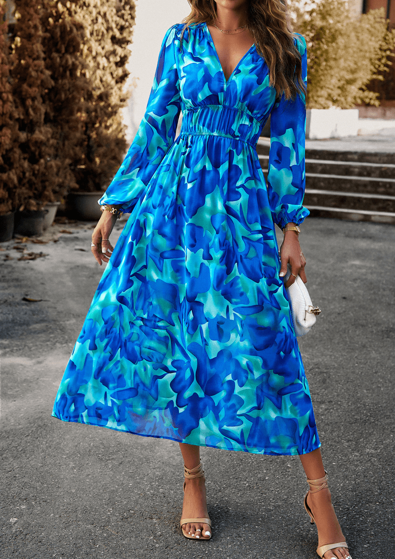 Floral maxi jurk - elegante lange damesjurk met gathered taille