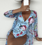 2-delige damesbloemen badmode met doorschijnende cover-up - stijlvolle strandoutfit voor de zomer