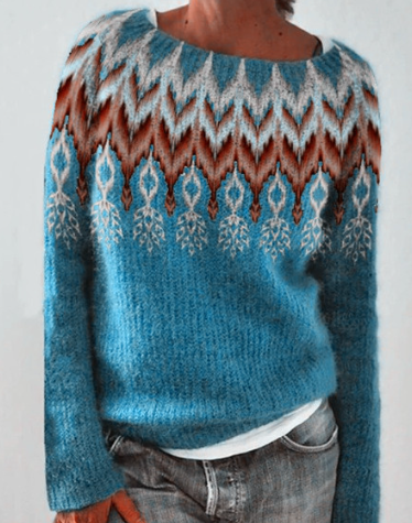 Noorse gebreide trui - Scandinavische groen en blauwe wintertrui dames - Bakkermode.nl