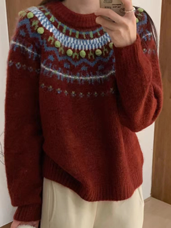 Scandinavische yoke truien - warme gebreide dames sweaters - Bakkermode.nl