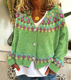 Scandinavische gebreid cardigan - grijs, groen Noorse dames vest - Bakkermode.nl