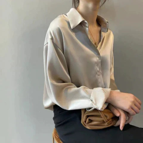 Satin damesblouse - stijlvolle button-up top met lange mouwen