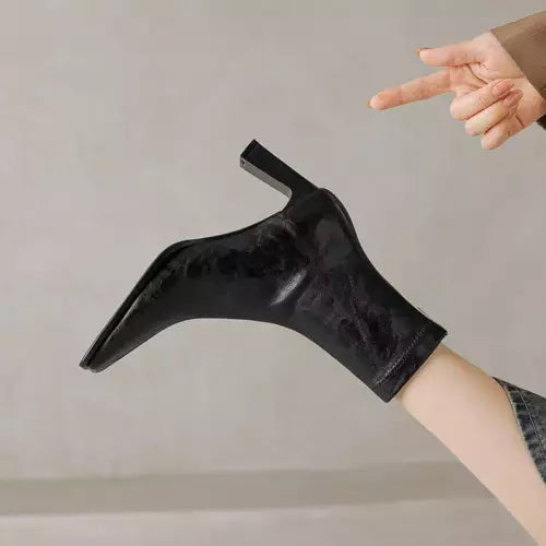 leren enkellaarsjes dames met vierkante neus - hoge hakken, comfortabel en duurzaam - Bakkermode.nl