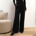 Gebreide cashmere broek - luxe damesbroek met wijde pijpen - Bakkermode.nl