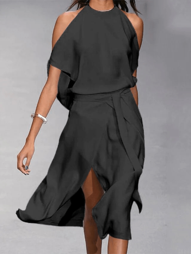 Elegante damesjurk met off-shoulder ontwerp - luchtige stof voor tuinfeesten en avonden