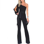 Dames asymmetrische one-shoulder jumpsuit - elegante wijde broek voor avondkleding