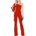 Dames asymmetrische one-shoulder jumpsuit - elegante wijde broek voor avondkleding