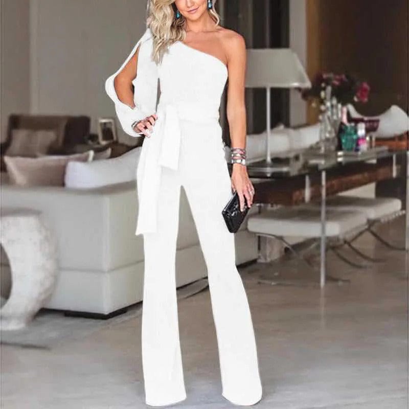 Dames asymmetrische one-shoulder jumpsuit - elegante wijde broek voor avondkleding