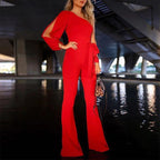 Dames asymmetrische one-shoulder jumpsuit - elegante wijde broek voor avondkleding