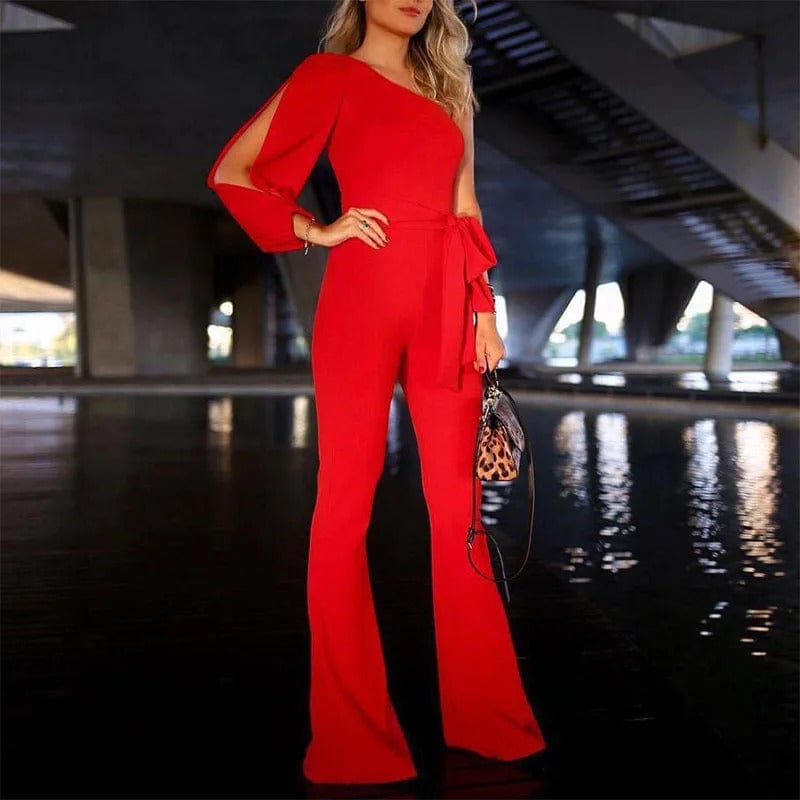 Dames asymmetrische one-shoulder jumpsuit - elegante wijde broek voor avondkleding