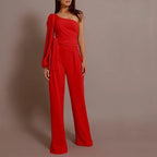 Dames asymmetrische one-shoulder jumpsuit - elegante wijde broek voor avondkleding