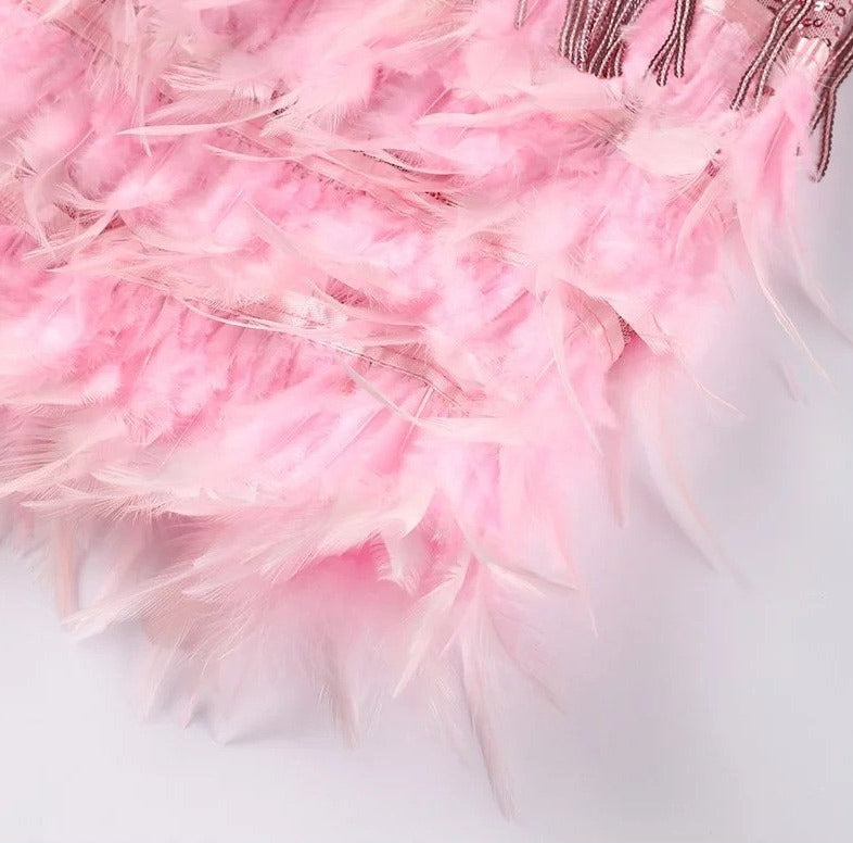 Cocktailjurk - elegante fringe en veren detail damesjurk