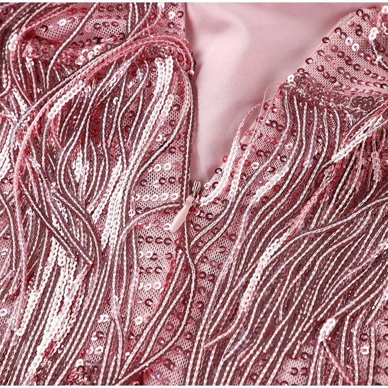 Cocktailjurk - elegante fringe en veren detail damesjurk