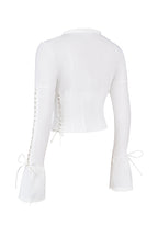 Dames witte lace-up blouse - elegante getailleerde top