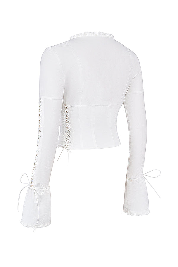 Dames witte lace-up blouse - elegante getailleerde top
