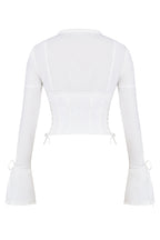 Dames witte lace-up blouse - elegante getailleerde top