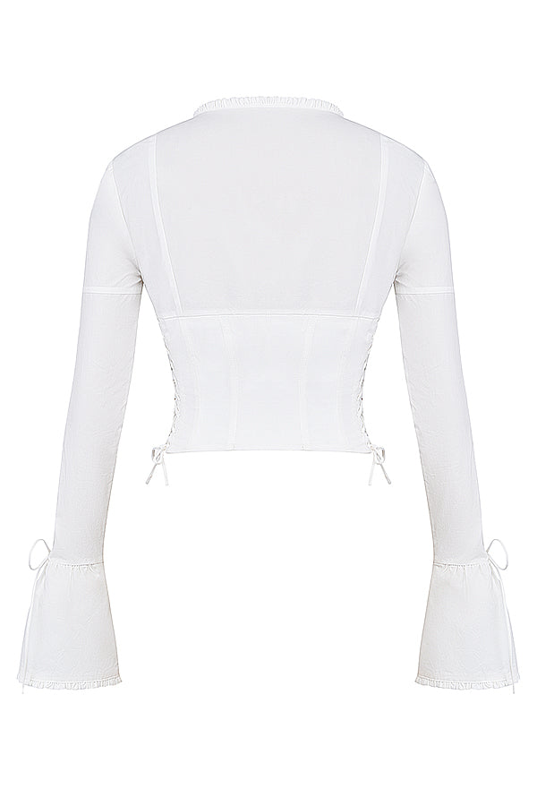 Dames witte lace-up blouse - elegante getailleerde top