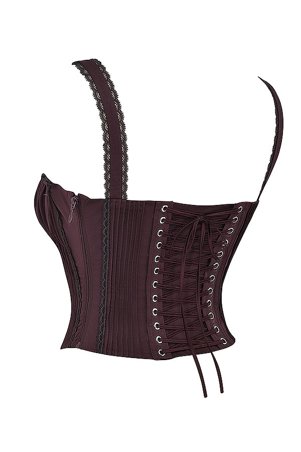 Bruine kant corset top - elegante getailleerde corset voor vrouwen