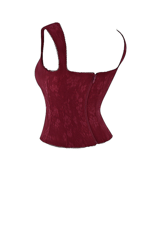 Dames lace-up corset top - rijke merlot blouse met elegante uitstraling