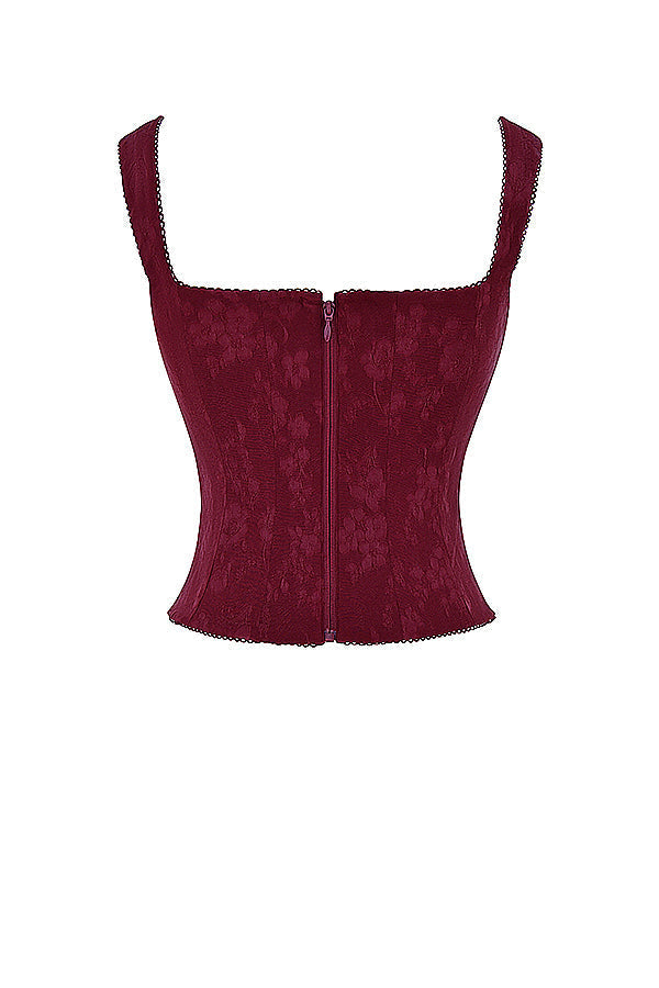 Dames lace-up corset top - rijke merlot blouse met elegante uitstraling