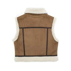Dames bruin schapenvacht gevoerd vest - trendy faux leren laagjesstuk