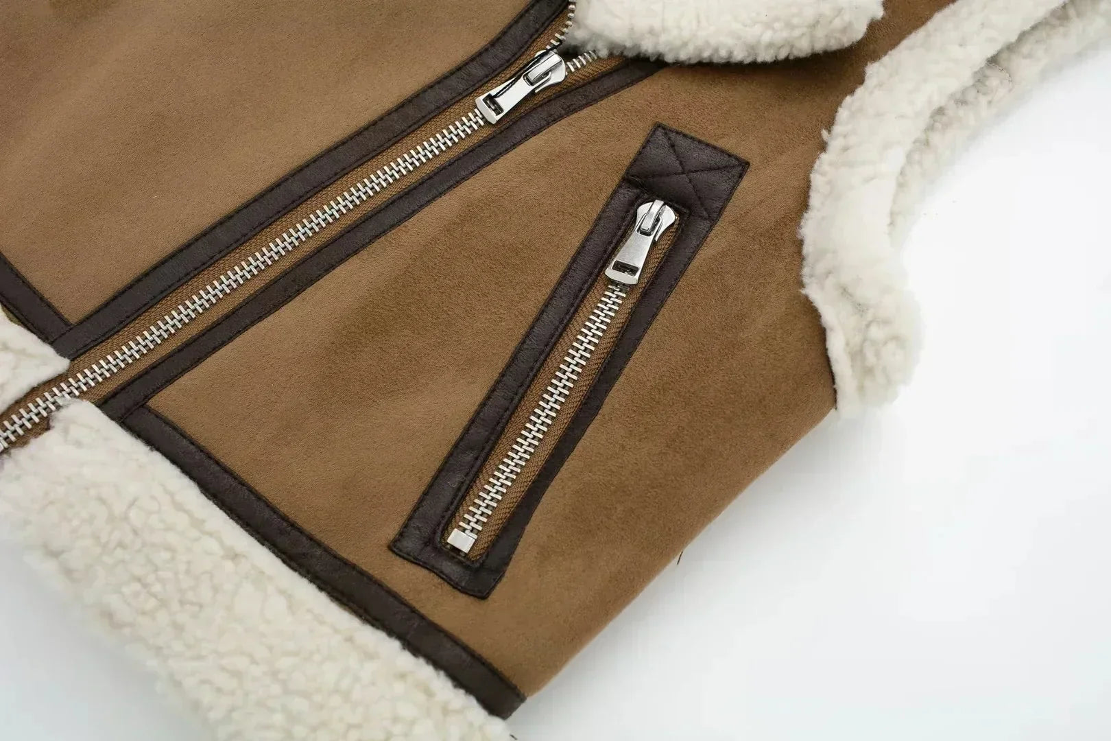 Dames bruin schapenvacht gevoerd vest - trendy faux leren laagjesstuk