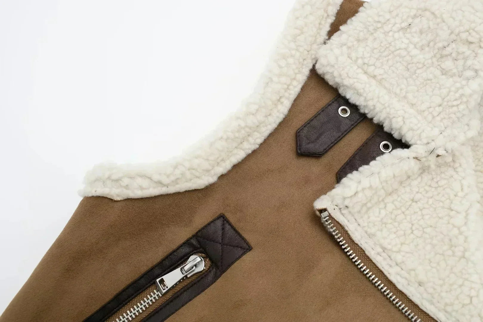 Dames bruin schapenvacht gevoerd vest - trendy faux leren laagjesstuk