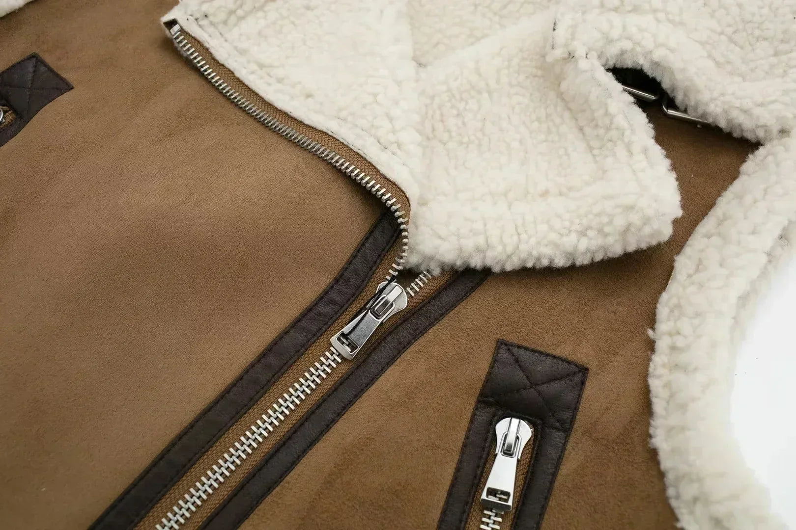 Dames bruin schapenvacht gevoerd vest - trendy faux leren laagjesstuk