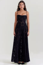 Lace maxi jurk - elegante zwarte avondkleding