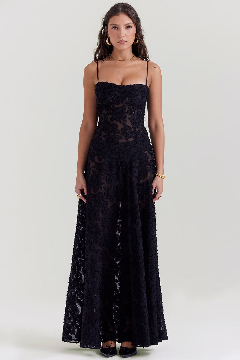 Lace maxi jurk - elegante zwarte avondkleding