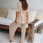 2-delige dames crochet tracksuit - lichtgewicht en relaxed fit voor de zomer - stijlvolle strand- en stadsoutfit