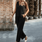 2-delige dames lounge set met geribbeld topje en broek - casual dagelijkse outfit