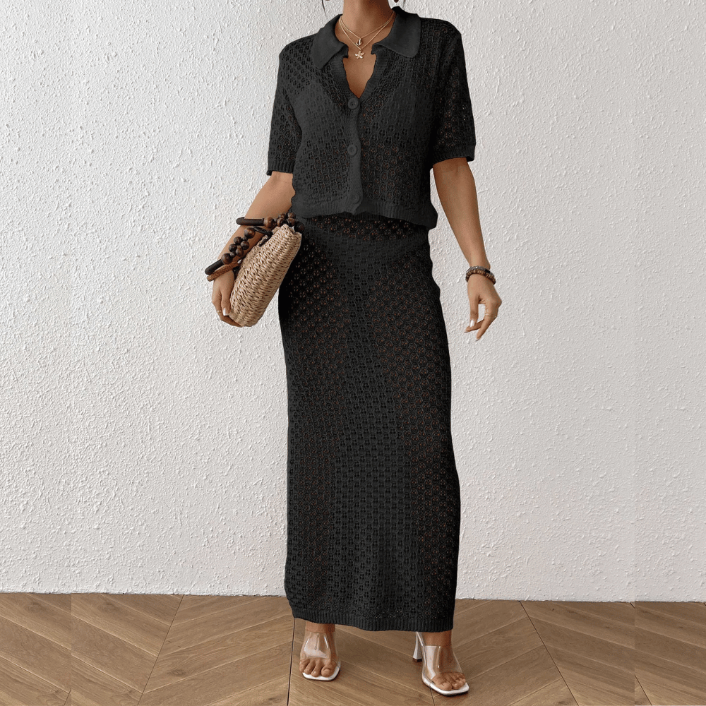 Dames haak maxi jurk - elegante strandoutfit met knoopsluiting