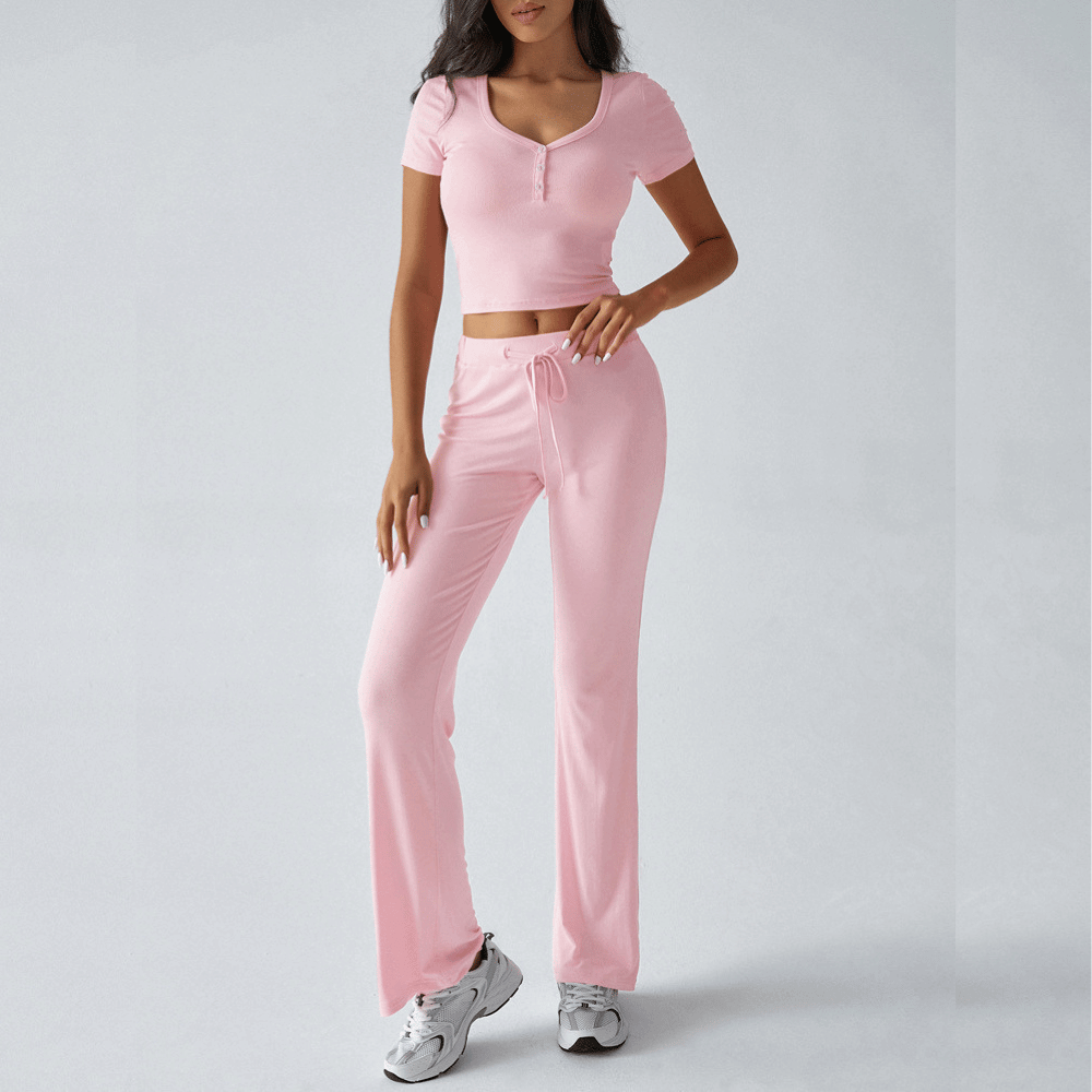 2-delige dames lounge set - zachte katoenen top en broekcombinatie voor casual ontspanning