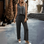 2-delige dames lounge set met geribbeld topje en broek - casual dagelijkse outfit