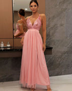 Maxi-jurk met kant en tule - elegante avondgala voor speciale gelegenheden