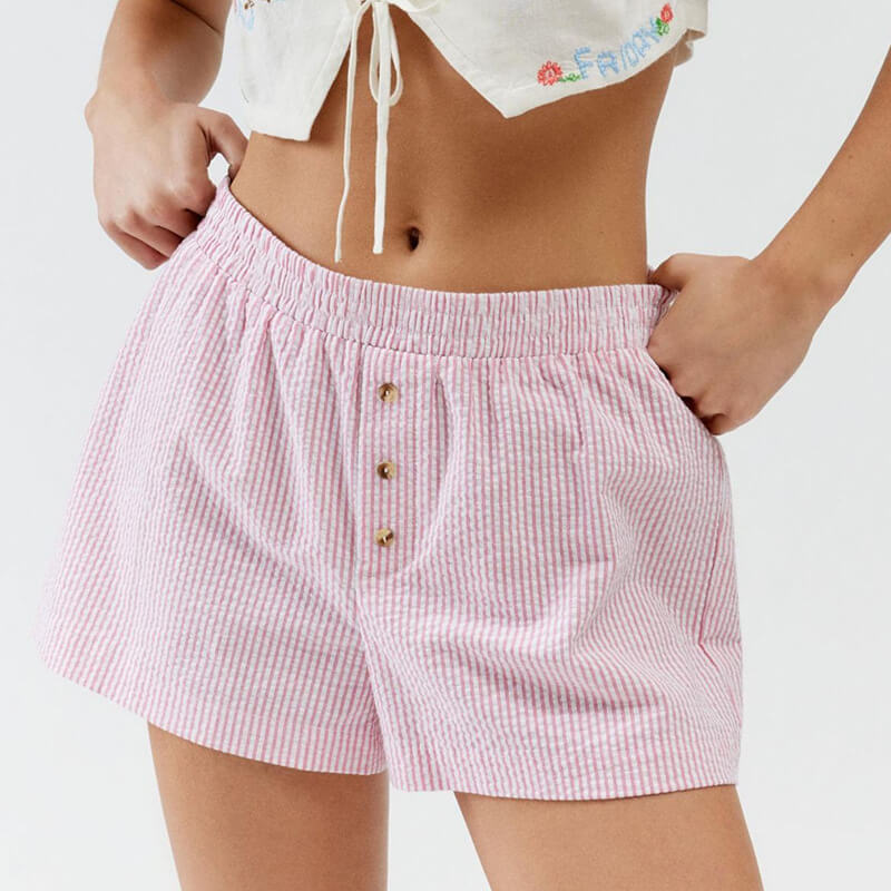 Dames lounge shorts - lichtgewicht gestreepte casual zomeroutfit - relaxte pasvorm en gemakkelijk te onderhouden