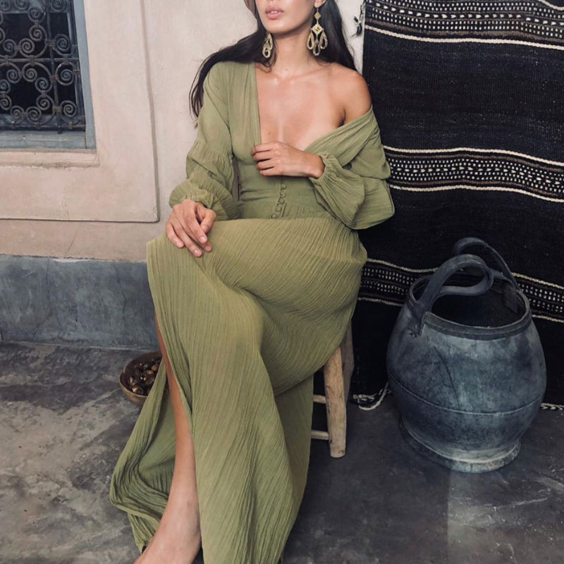 Dames maxi jurk - elegante knopdetails in bohemian stijl voor casual & formele gelegenheden