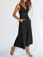 Dames casual jumpsuit met trendy mouwloze wijde pijpen - relaxte zomeroutfit met functionele zakken