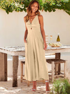 Dames casual jumpsuit met trendy mouwloze wijde pijpen - relaxte zomeroutfit met functionele zakken