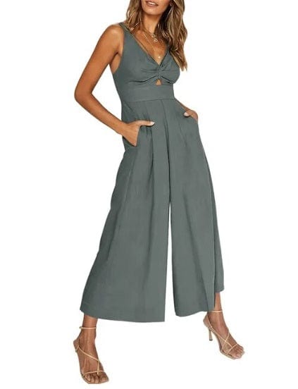 Dames casual jumpsuit met trendy mouwloze wijde pijpen - relaxte zomeroutfit met functionele zakken