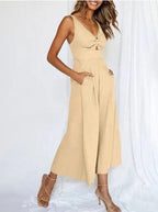 Dames casual jumpsuit met trendy mouwloze wijde pijpen - relaxte zomeroutfit met functionele zakken