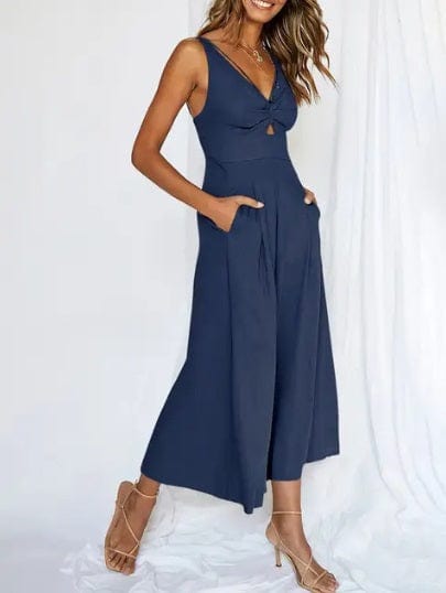Dames casual jumpsuit met trendy mouwloze wijde pijpen - relaxte zomeroutfit met functionele zakken