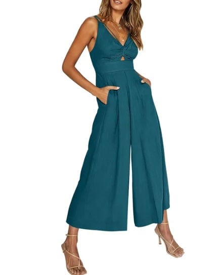 Dames casual jumpsuit met trendy mouwloze wijde pijpen - relaxte zomeroutfit met functionele zakken