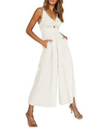 Dames casual jumpsuit met trendy mouwloze wijde pijpen - relaxte zomeroutfit met functionele zakken
