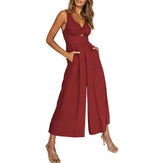 Dames casual jumpsuit met trendy mouwloze wijde pijpen - relaxte zomeroutfit met functionele zakken