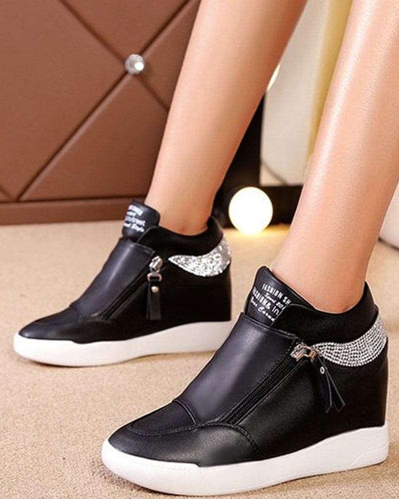 Sneakers - dames wedge sneakers met ritssluiting