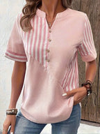 Dames gestreepte blouse - relaxte button-down top in lichtblauw voor dagelijks gebruik